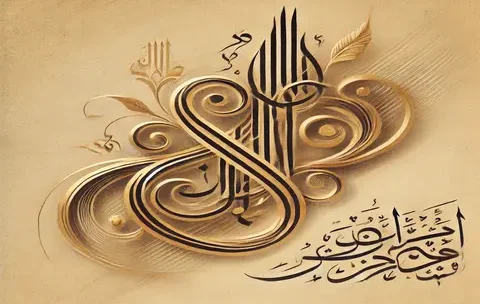 DALL·E 2024-11-18 11.09.38 - A beautiful calligraphy piece showing elegant strokes and decorative flourishes, with a mix of Arabic and Latin script in a harmonious design. The bac (1)